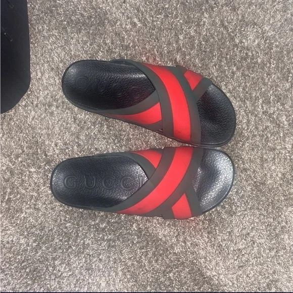 Gucci Kids Red and Black Slide Sandals